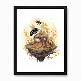 Black Resin Bee Beehive Watercolour Illustration 3 Art Print