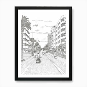 View Of Rio De Janeiro, Brazil Line Art Black And White 2 Art Print