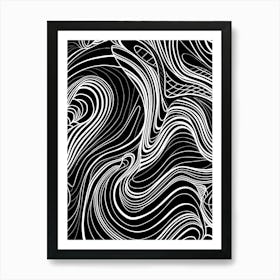 Wavy Sketch In Black And White Line Art 15 Art Print