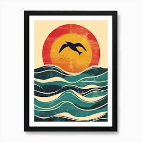 Seagull Flying Over The Ocean Art Print