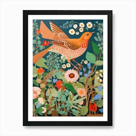 Maximalist Bird Painting European Robin 2 Art Print