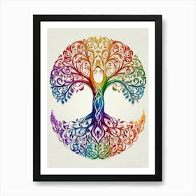 Default Stylized Tree Of Life In Bright Rainbow Colors On A Wh 1 (1) Art Print