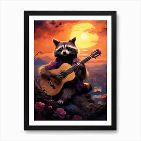 Raccoon Playing Guitar Art Print