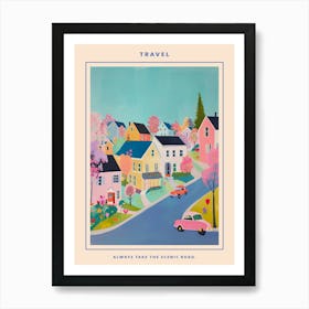 Kitsch Retro Town Illustration 1 Poster Art Print