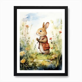 Bunny Birdwatching Rabbit Prints Watercolour 3 Art Print