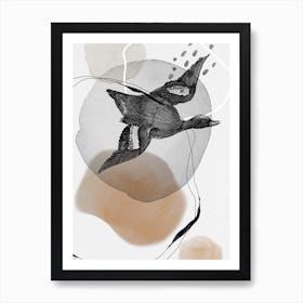 Feathered Friends In Flight Black & Brown Art Print