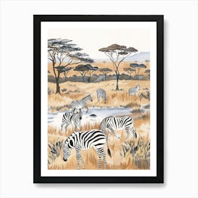 Zebras Pastels Jungle Illustration 4 Art Print