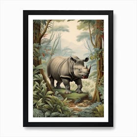 Rhino In The Archway Of The Trees Realistic Illustration 3 Art Print