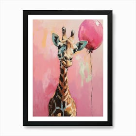 Cute Giraffe 1 With Balloon Art Print