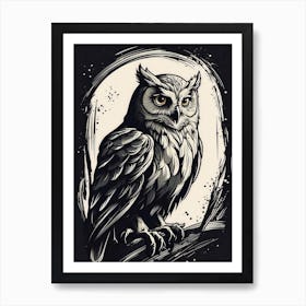 Owl Vintage black and white Art Print
