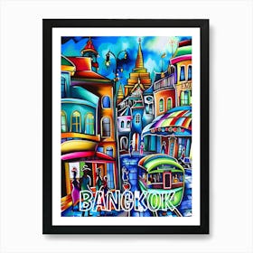 Bangkok City, Cubism and Surrealism, Typography Art Print