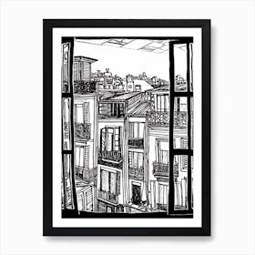 A Window View Of Buenos Aires In The Style Of Black And White  Line Art 2 Art Print