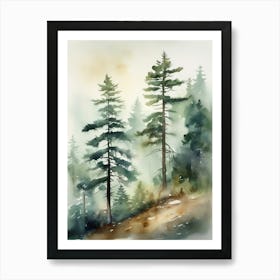 Appalachian Mountains of Misty Pines Watercolor Print of Evergreen Forest..127 Art Print