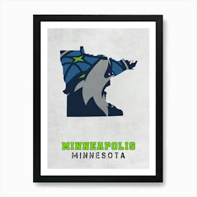 Minnesota Timberwolves Minneapolis Minnesota State Map Art Print