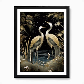 Two Cranes In The Night Art Print