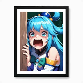 Anime Girl With Blue Hair Art Print