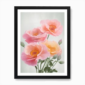 Roses Flowers Acrylic Painting In Pastel Colours 12 Art Print