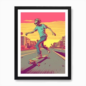 Skateboarding In Los Angeles, United States Comic Style 3 Art Print