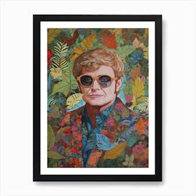 Floral Handpainted Portrait Of Elton John 2 Art Print