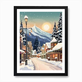 Vintage Winter Travel Illustration Leavenworth Washington 2 Art Print