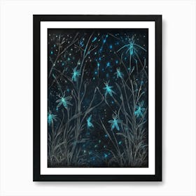 Night Sky With Dragonflies Art Print