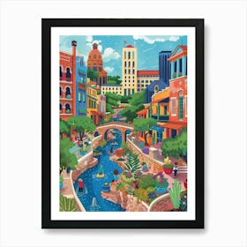 Storybook Illustration Red River Cultural District Austin Texas 3 Art Print