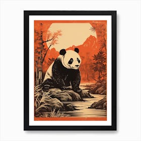 Panda Art In Woodblock Printing Style 2 Art Print