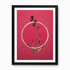 Gold Bugle Lily Glitter Ring Botanical Art on Viva Magenta Art Print