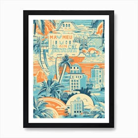 Miami Beach, Florida, California, Inspired Travel Pattern 2 Art Print