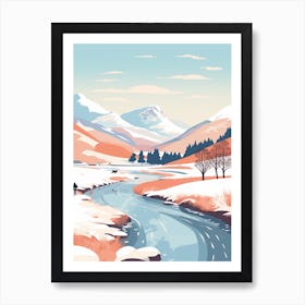 Vintage Winter Travel Illustration Lake District United Kingdom 2 Art Print