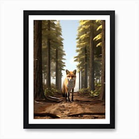 Fox Walking Through A Forest Realism Illustration 4 Art Print