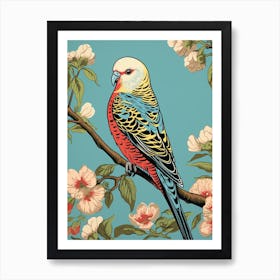 Vintage Bird Linocut Budgerigar 1 Art Print