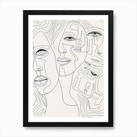 Faces In Black And White Line Art Clear 6 Art Print