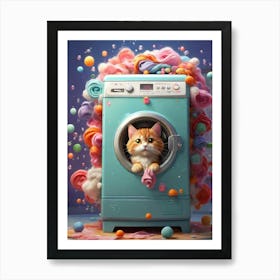 Cat In Washing Machine 1 Art Print