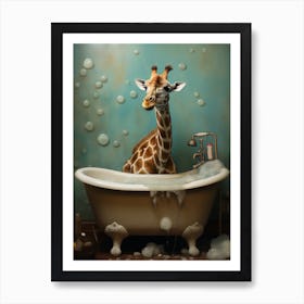 Giraffe In Bathroom 2 Art Print