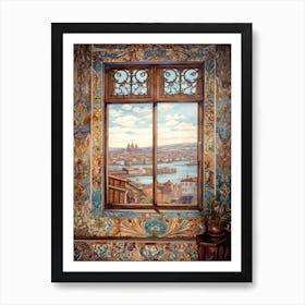 A Window View Of Istanbul In The Style Of Art Nouveau 3 Art Print