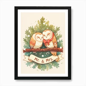 Mr And Mrs Winter Owls Art Print