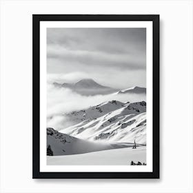 Mount Ruapehu, New Zealand Black And White Skiing Poster Art Print