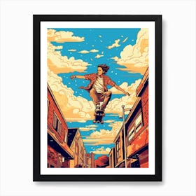 Skateboarding In Amsterdam, Netherlands Comic Style 4 Art Print