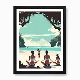 Morning Yoga In Bali - Retro Landscape Beach and Coastal Theme Travel Poster Art Print