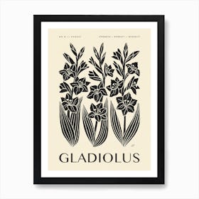 Rustic August Birth Flower Gladiolus Black Cream Art Print