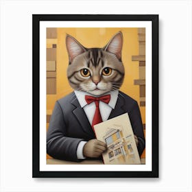 Cat In Business Suit Architect Cat Lover Art Print