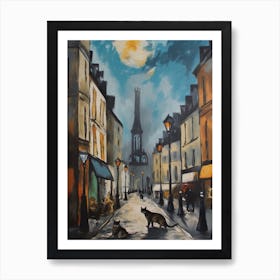 Painting Of Paris With A Cat In The Style Of Surrealism, Dali Style 4 Art Print