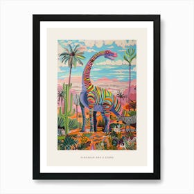 Dinosaur In The Wild With A Zebra 2 Poster Art Print