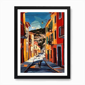Painting Of Athens, Greece With A Cat In The Style Of Pop Art 2 Art Print
