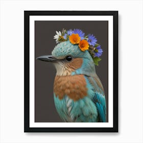 Kingfisher With A Flower Crown European Robin 1 Art Print