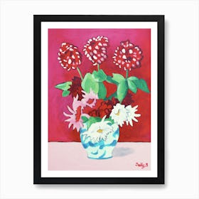Geranium And Dahlia Bouquet Art Print