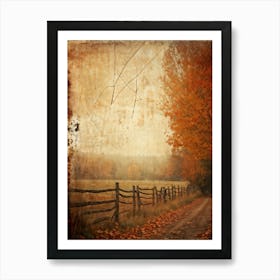 Autumn Landscape Grunge Texture Overlay Leaves In Varying Shades From Orange To Russet Decrepit W (4) Art Print