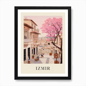 Izmir Turkey 2 Vintage Pink Travel Illustration Poster Art Print