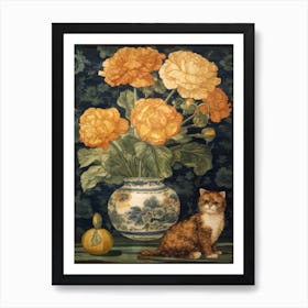 Ranunculus With A Cat 3 William Morris Style Art Print